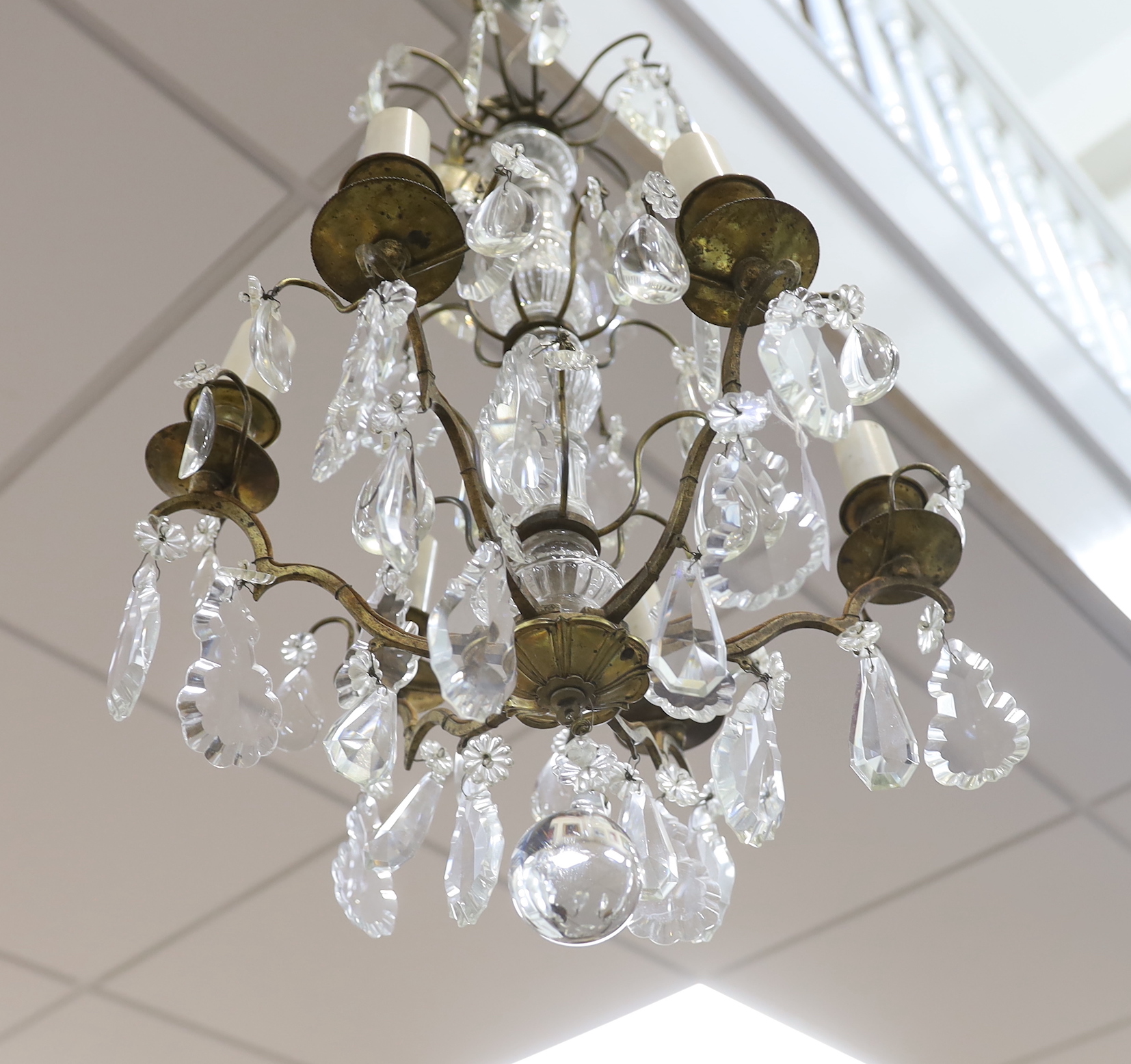 A large hanging glass chandelier